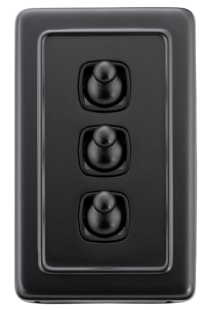Switch Flat Plate Toggle 3 Gang Matt Black