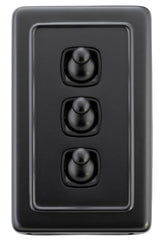 Switch Flat Plate Toggle 3 Gang Matt Black