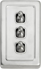 Switch Flat Plate Toggle 3 Gang White Satin Chrome