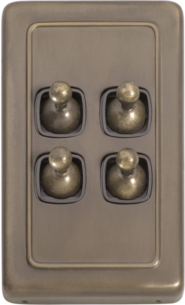Switch Flat Plate Toggle 4 Gang Brown Antique Brass
