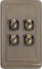 Switch Flat Plate Toggle 4 Gang Brown Antique Brass