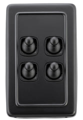 Switch Flat Plate Toggle 4 Gang Matt Black
