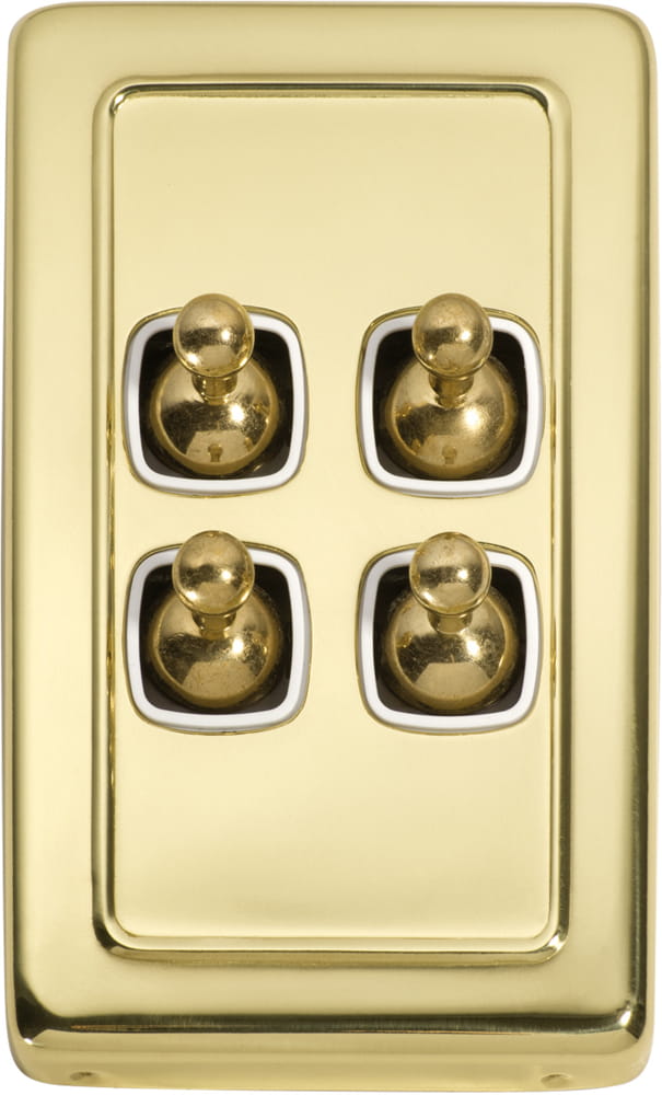 Switch Flat Plate Toggle 4 Gang White Polished Brass