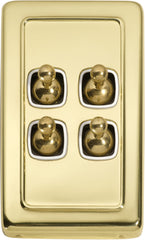 Switch Flat Plate Toggle 4 Gang White Polished Brass
