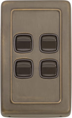 Switch Flat Plate Rocker 4 Gang Brown Antique Brass