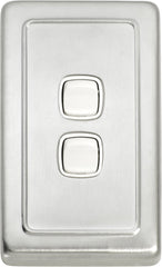 Switch Flat Plate Rocker 2 Gang White Satin Chrome