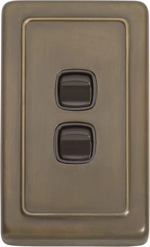 Switch Flat Plate Rocker 2 Gang Brown Antique Brass