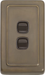 Switch Flat Plate Rocker 2 Gang Brown Antique Brass