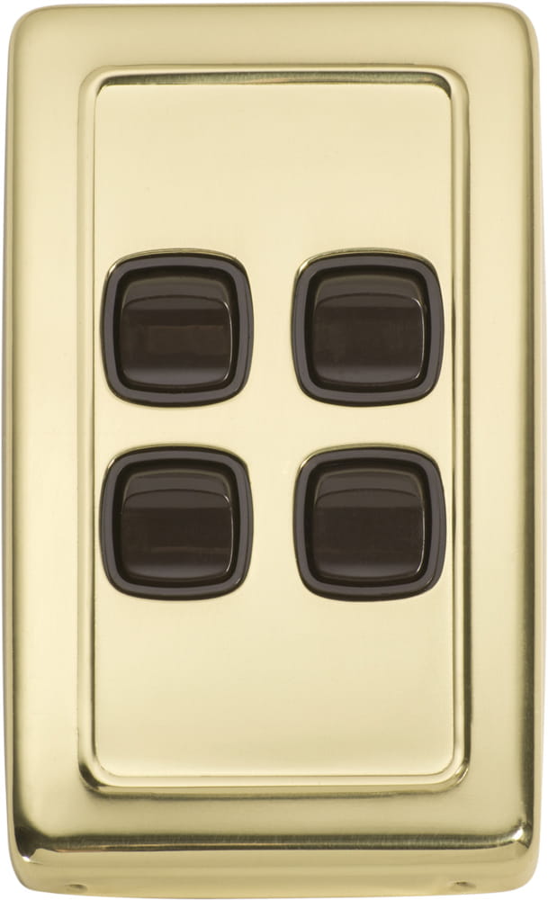 Switch Flat Plate Rocker 4 Gang Brown Polished Brass