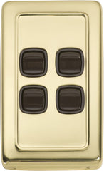 Switch Flat Plate Rocker 4 Gang Brown Polished Brass