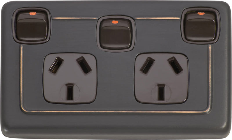 Socket Flat Plate Rocker Double With Switch Brown Antique Copper