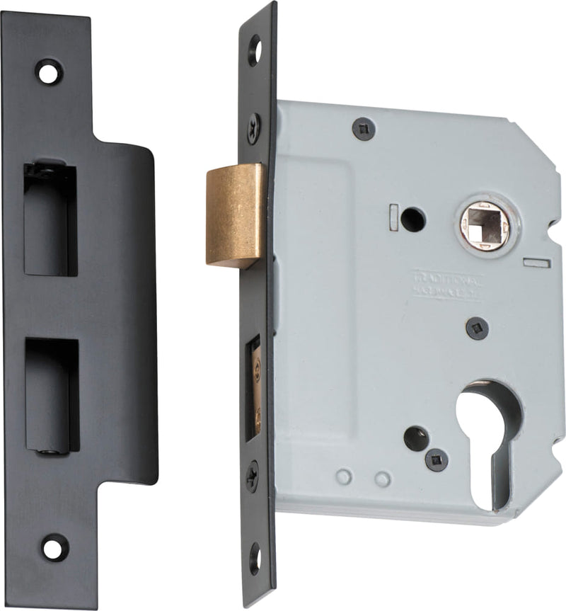 Mortice Lock Euro Matt Black CTC47.5mm Backset 57mm