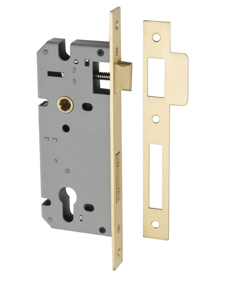 Mortice Lock Euro Brushed Gold PVD CTC85mm Backset 45mm