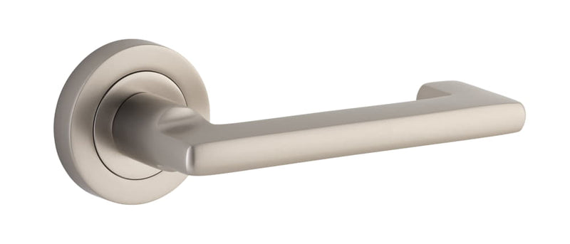 Door Lever Baltimore Return Round Rose Satin Nickel