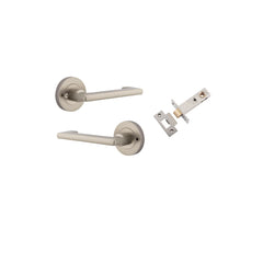 Door Lever Baltimore Return Round Rose Inbuilt Privacy kit Satin Nickel