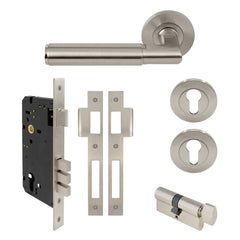 Lumina Plain Lever Round Rose Entrance Set CTC85 K/T Brushed Nickel