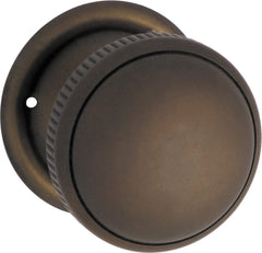 Door Knob Milled Edge Round Rose Pair Antique Brass 45mm
