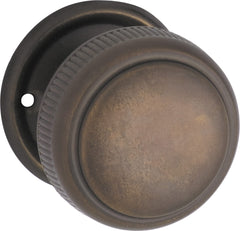 Door Knob Milled Edge Round Rose Pair Antique Brass 52mm