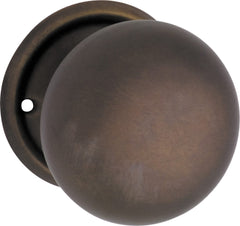 Door Knob Plain Round Rose Pair Antique Brass