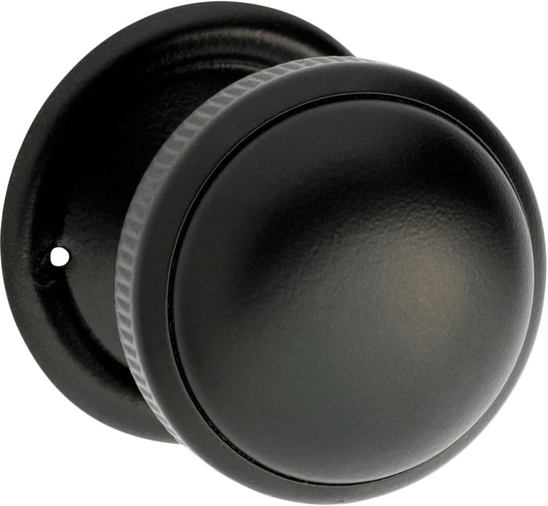 Door Knob Milled Edge Round Rose Pair Matt Black 45mm