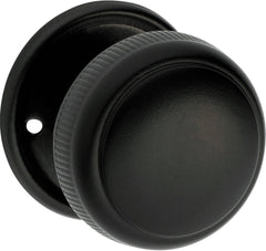 Door Knob Milled Edge Round Rose Pair Matt Black 52mm