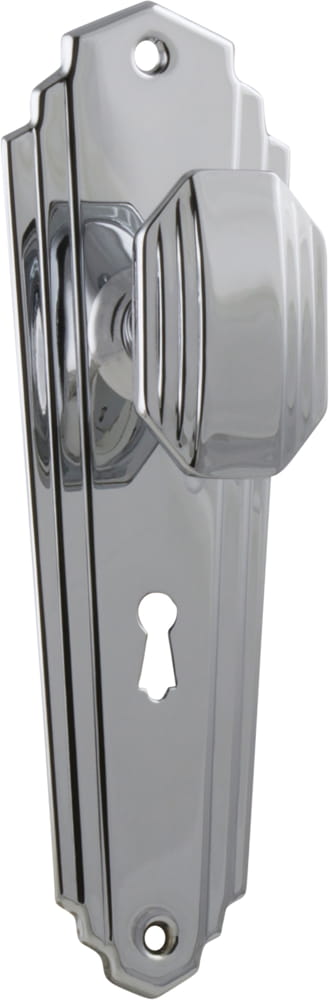 Door Knob Elwood Art Deco Lock Pair Chrome Plated