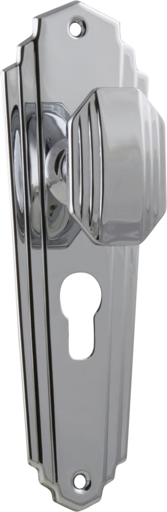 Door Knob Elwood Art Deco Euro Pair Chrome Plated