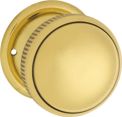 Door Knob Milled Edge Round Rose Pair Unlacquered Polished Brass 45mm