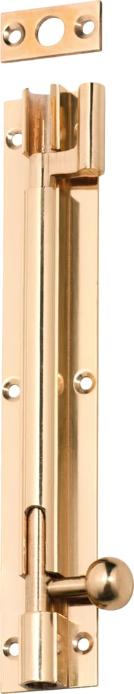Barrel Bolt Offset Polished Brass 150mm