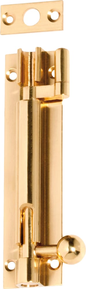 Barrel Bolt Offset Polished Brass 100mm