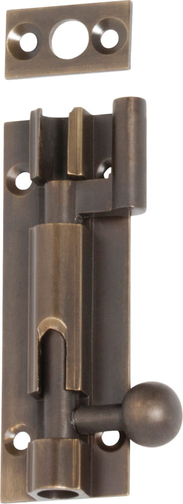 Barrel Bolt Offset Antique Brass 75mm