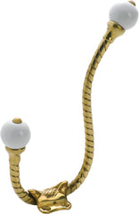 Hat & Coat Hook Porcelain Tip Rope Polished Brass H160xP120mm