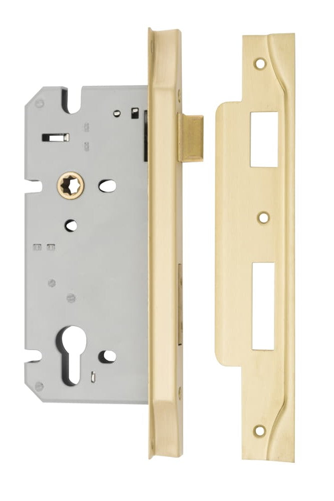 Mortice Lock Euro Rebated Brushed Gold PVD CTC85mm Backset 60mm