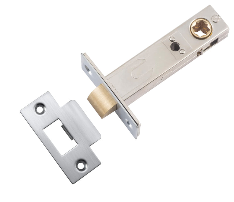 Tube Latch Split Cam 'T' Striker Brushed Chrome Backset 70mm