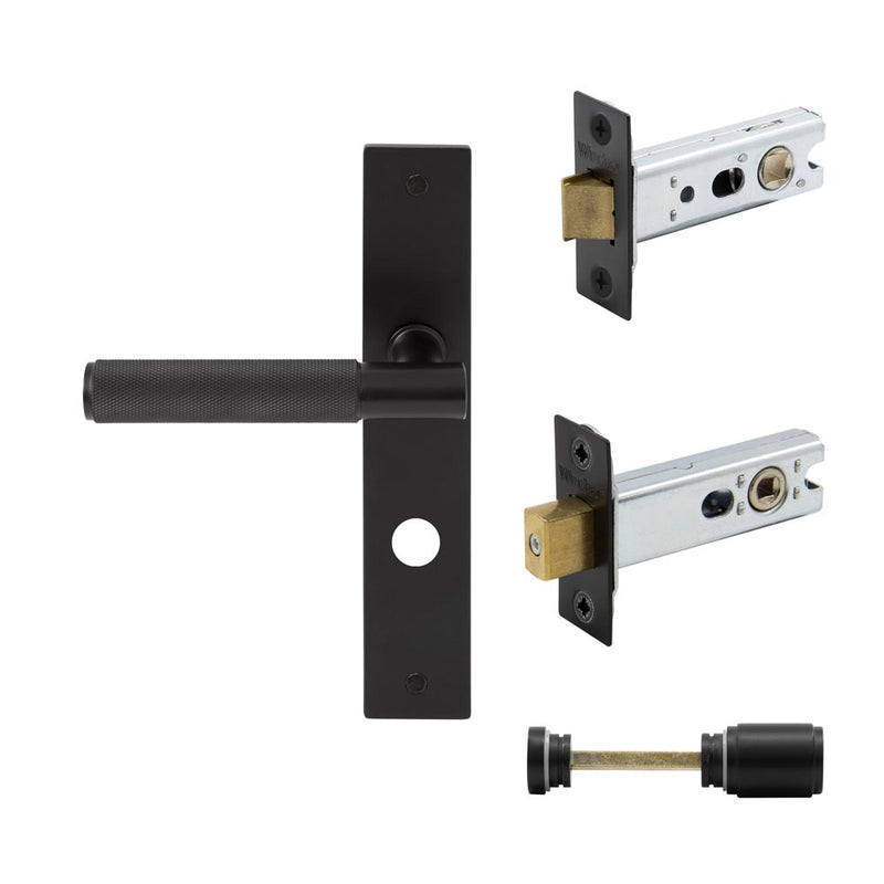 Verge Diamond Knurled Lever Longplate Privacy Set Matt Black