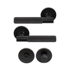 Verge Diamond Knurled Lever Round Rose Privacy Set Matt Black