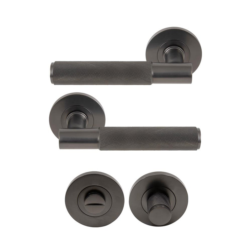 Verge Diamond Knurled Lever Round Rose Privacy Set Graphite Nickel