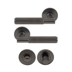 Verge Diamond Knurled Lever Round Rose Privacy Set Graphite Nickel