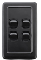 Switch Flat Plate Rocker 4 Gang Matt Black