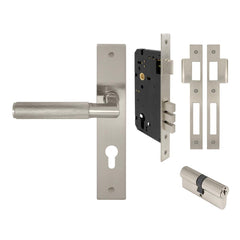 Lumina Diamond Knurled Lever Longplate Entrance Set CTC85 K/K Brushed Nickel