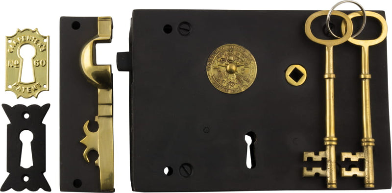 Rim Lock Carpenters Right Hand Unlacquered Brass Matt Black