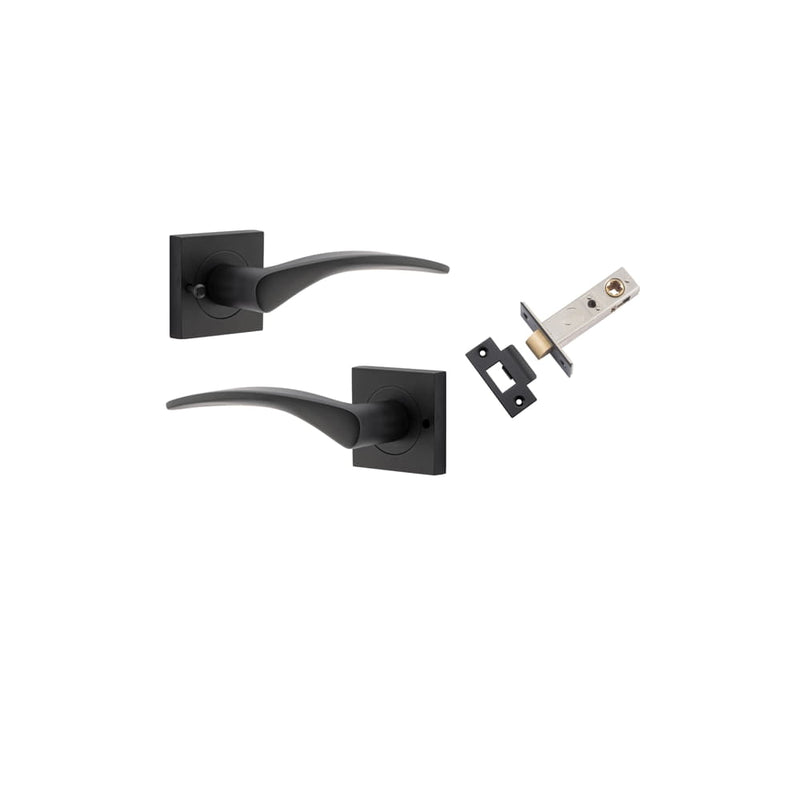 Door Lever Oxford Square Rose Inbuilt Privacy kit Matt Black