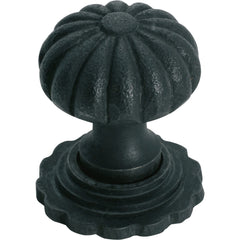 Cupboard Knob Fluted Iron Backplate Matt Black 32mm