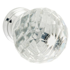 Cupboard Knob Diamond Clear Glass Chrome Plated 40mm