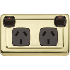 Socket Flat Plate Rocker Double Brown Polished Brass