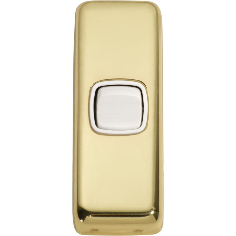 Switch Flat Plate Rocker 1 Gang White Polished Brass