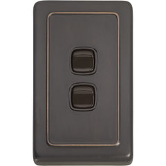 Switch Flat Plate Rocker 2 Gang Brown Antique Copper