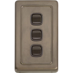 Switch Flat Plate Rocker 3 Gang Brown Antique Brass