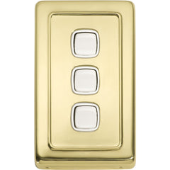 Switch Flat Plate Rocker 3 Gang White Polished Brass