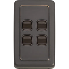 Switch Flat Plate Rocker 4 Gang Brown Antique Copper
